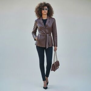 Vintage 1970's Bermans Burgundy Leather Belted Lined Women's Blazer Jacket Sz 10